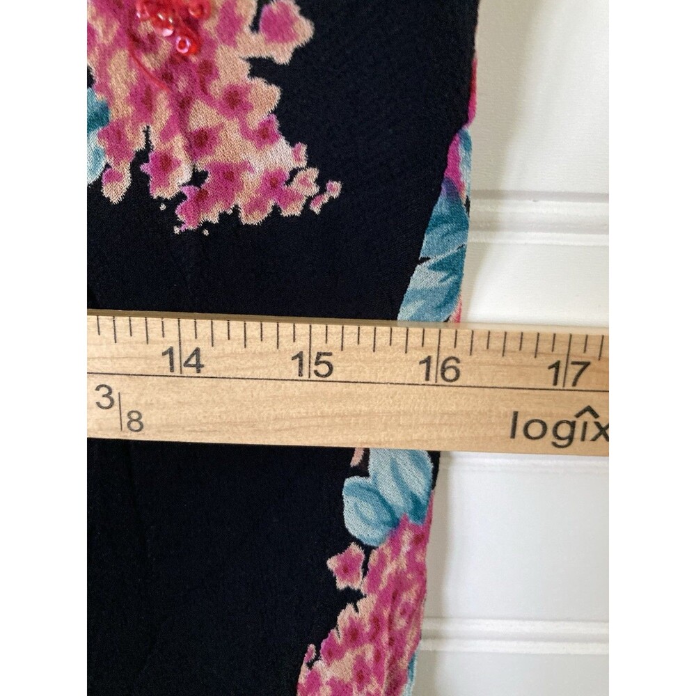 Vintage Lola P. Floral Beaded Maxi Dress XL Ruffle Bias Cut Black Romantic - Picture 12 of 13